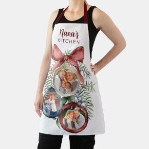Personalized Elegant 3 Photo Christmas Ornaments  Apron