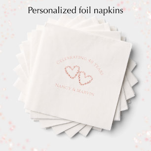 Personalized Elegant 40th Wedding Anniversary Rose Foil Napkins
