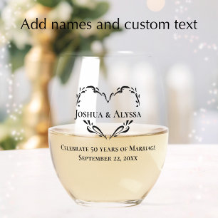 Personalized Elegant 50th Anniversary Gift Stemless Wine Glass