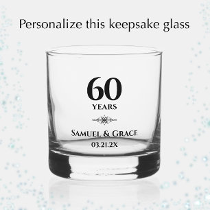 Personalized Elegant 60th Diamond Anniversary Gift Whiskey Glass
