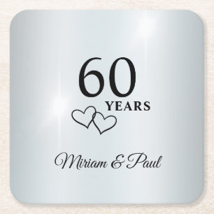 Personalized Elegant 60th Wedding Anniversary Square Paper Coaster