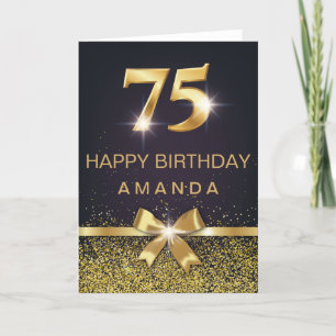 Personalized Elegant 75th Birthday Gold Glitter Card