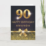 Personalized Elegant 90th Birthday Gold Glitter Card<br><div class="desc">Elegant Stylish 90th birthday card. Design featured gold foil 90 on black background and glitter and a bow on the front. Add your message inside.</div>