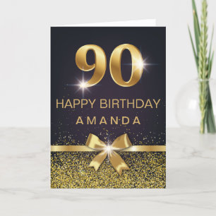 Personalized Elegant 90th Birthday Gold Glitter Card