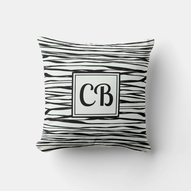 Personalized Elegant Abstract Black Monogram Snow Throw Pillow (Front)