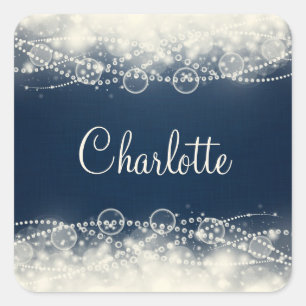 Personalized Elegant Abstract Lace and Pearls Square Sticker