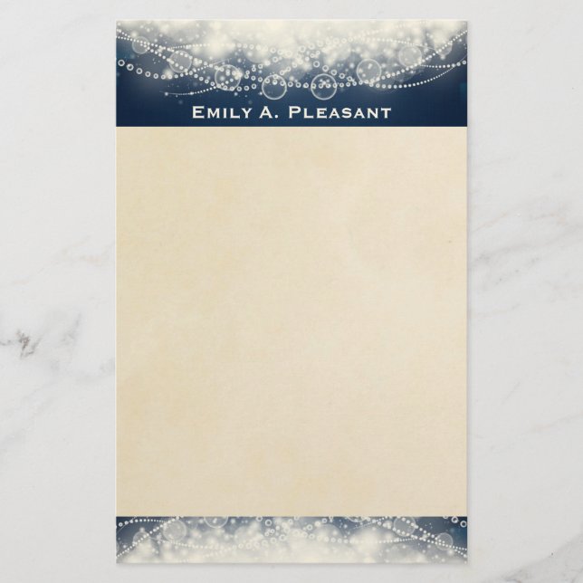 Personalized Elegant Abstract Lace and Pearls Stationery (Front)