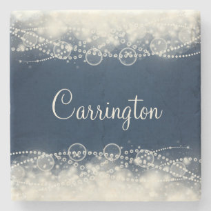 Personalized Elegant Abstract Lace and Pearls Stone Coaster