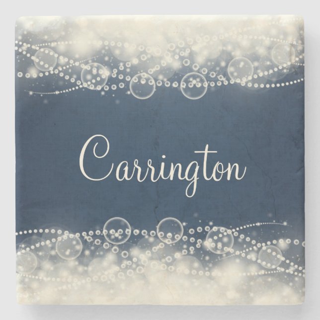 Personalized Elegant Abstract Lace and Pearls Stone Coaster (Front)