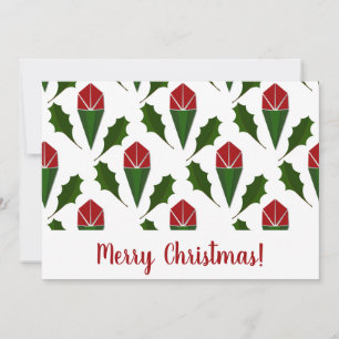 Personalized Elegant Abstract Red Roses and Holly Holiday Card