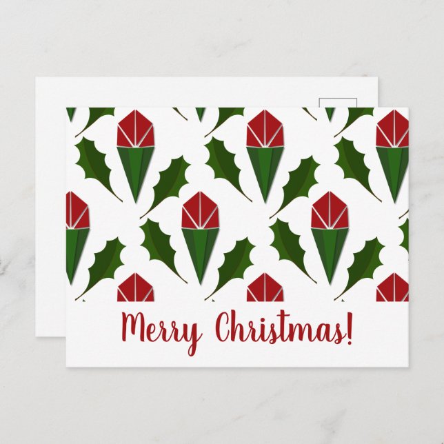 Personalized Elegant Abstract Red Roses and Holly Postcard (Front/Back)