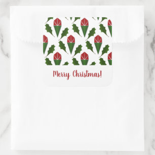 Personalized Elegant Abstract Red Roses and Holly Square Sticker