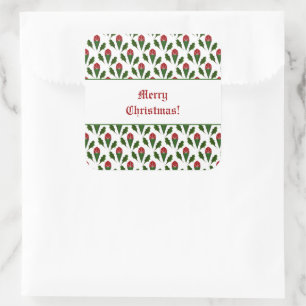 Personalized Elegant Abstract Red Roses and Holly Square Sticker