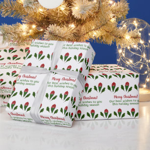 Personalized Elegant Abstract Red Roses and Holly Wrapping Paper