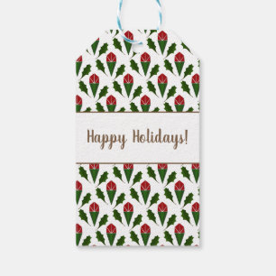 Personalized Elegant Abstract Red Roses & Holly Gift Tags