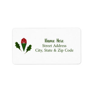 Personalized Elegant Abstract Red Roses, Holly Label