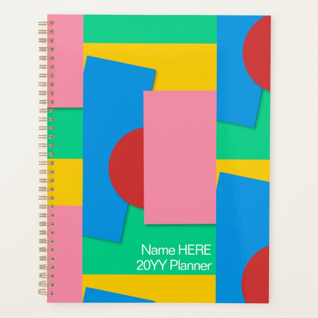 Personalized Elegant Abstract Shape & Colour Pink Planner (Front)