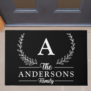 Personalized Elegant and Classy Family Name Black Doormat