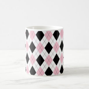 Personalized Elegant Argyle Pattern Pink & Black Coffee Mug