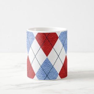 Personalized Elegant Argyle Pattern Red & Blue Coffee Mug