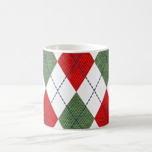 Personalized Elegant Argyle Pattern Red & Green Coffee Mug