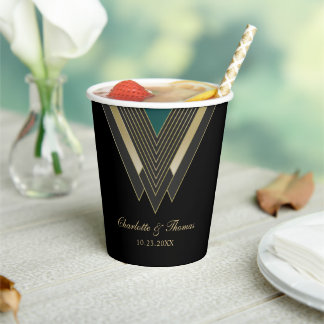 Personalized Elegant Art Deco Wedding Paper Cups