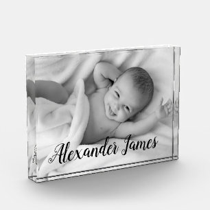 Personalized Elegant Baby Name Script Photo gift Block