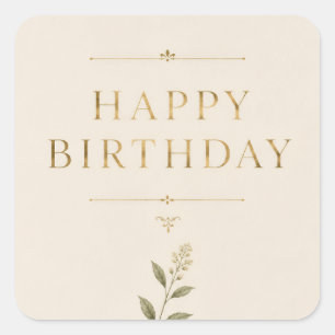 Personalized Elegant Birthday with Antique Gold Square Sticker