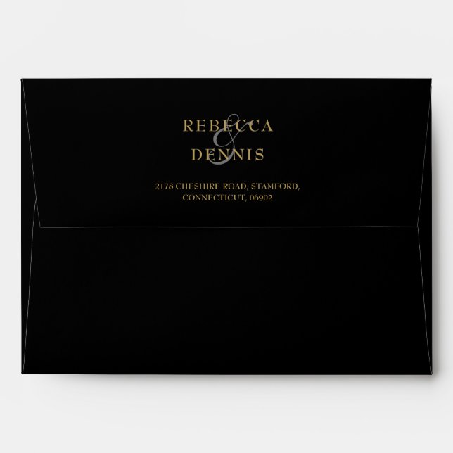 Personalized Elegant Black And Gold Return Address Envelope (Back (Top Flap))