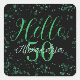 Personalized Elegant Black and Green 50th Birthday Square Sticker