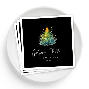 Personalized Elegant Black and White Christmas Napkin