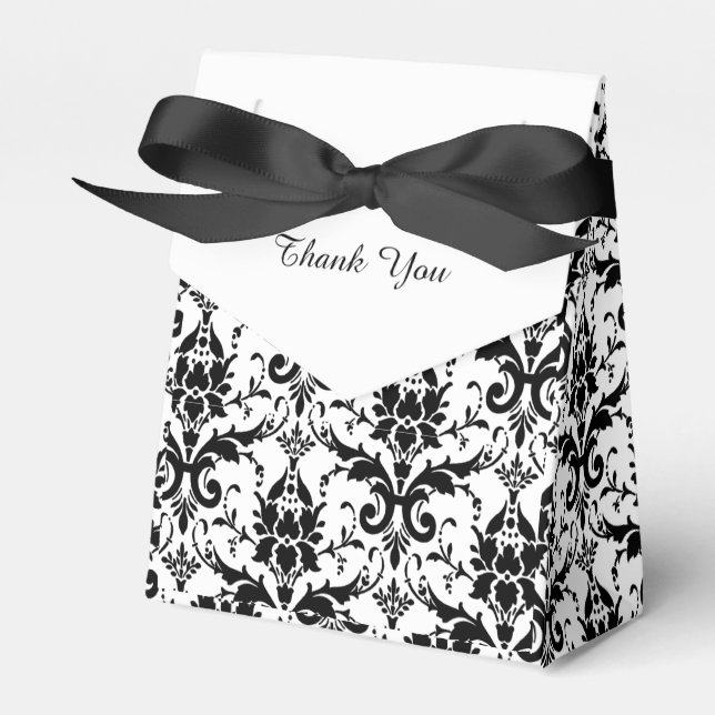 Personalized Elegant Black and White Damask Favor Box (Front Side)