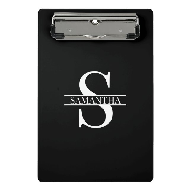 Personalized Elegant Black and White Monogram Name Mini Clipboard (Front)