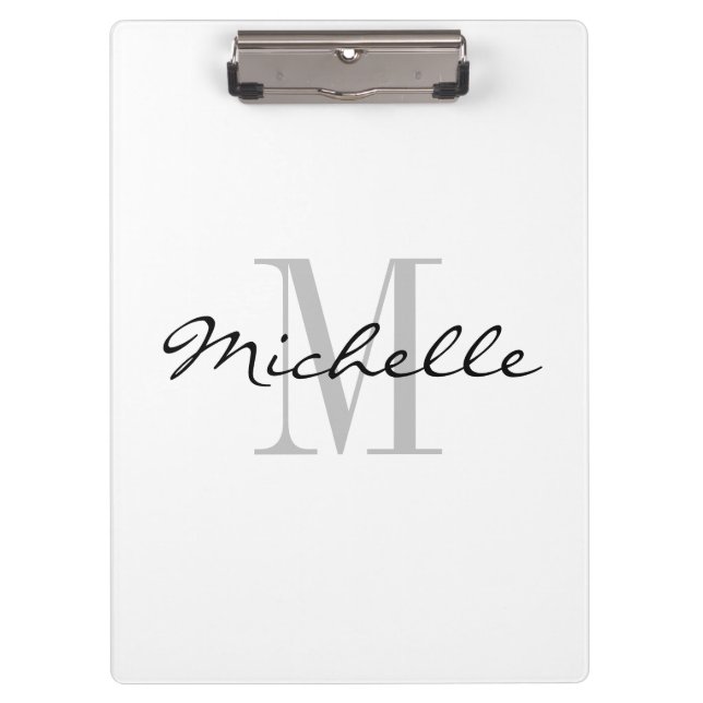 Personalized elegant black and white name monogram clipboard (Front)
