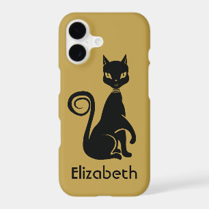 Personalized Elegant Black Cat on Gold Background