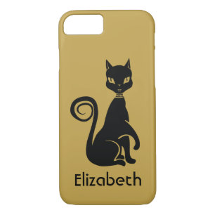 Personalized Elegant Black Cat on Gold Background Case-Mate iPhone Case