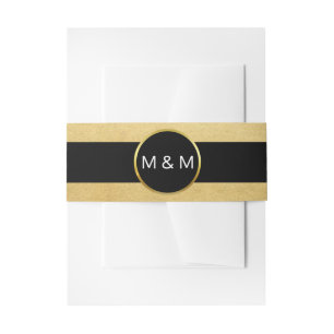 Personalized Elegant Black Faux Gold Foil Wedding Invitation Belly Band