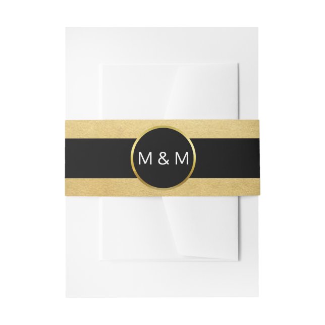 Personalized Elegant Black Faux Gold Foil Wedding Invitation Belly Band (Front Example)