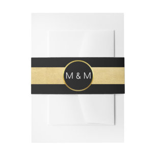 Personalized Elegant Black Faux Gold Foil Wedding Invitation Belly Band