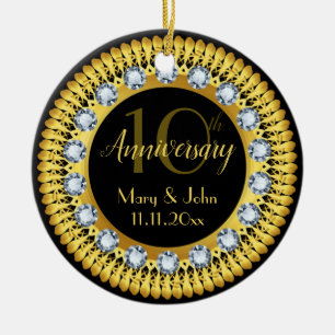 Personalized Elegant black gold Anniversary Ceramic Ornament