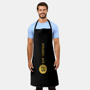 Personalized Elegant Black & Gold Modern Monogram Apron