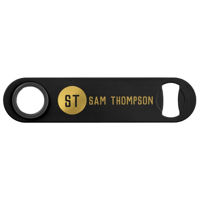 Personalized Elegant Black & Gold Modern Monogram Bar Key (Front (Horizontal))