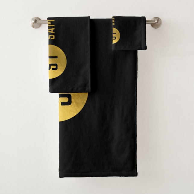 Personalized Elegant Black & Gold Modern Monogram Bath Towel Set (Insitu)