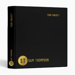 Personalized Elegant Black & Gold Modern Monogram Binder