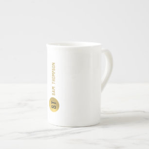 Personalized Elegant Black & Gold Modern Monogram Bone China Mug