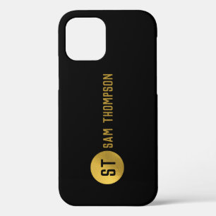Personalized Elegant Black & Gold Modern Monogram iPhone 12 Case