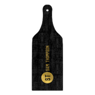 Personalized Elegant Black & Gold Modern Monogram Cutting Board
