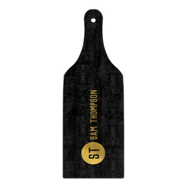 Personalized Elegant Black & Gold Modern Monogram Cutting Board (Front)