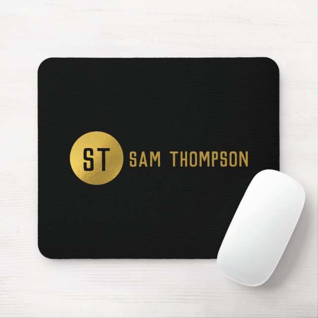 Personalized Elegant Black & Gold Modern Monogram Mouse Pad (With Mouse)