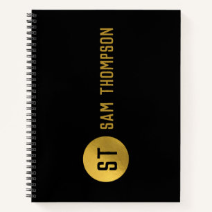 Personalized Elegant Black & Gold Modern Monogram Notebook